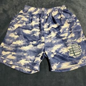 Eric Emanuel Cloud Pattern Blue and Cream Athletic Shorts